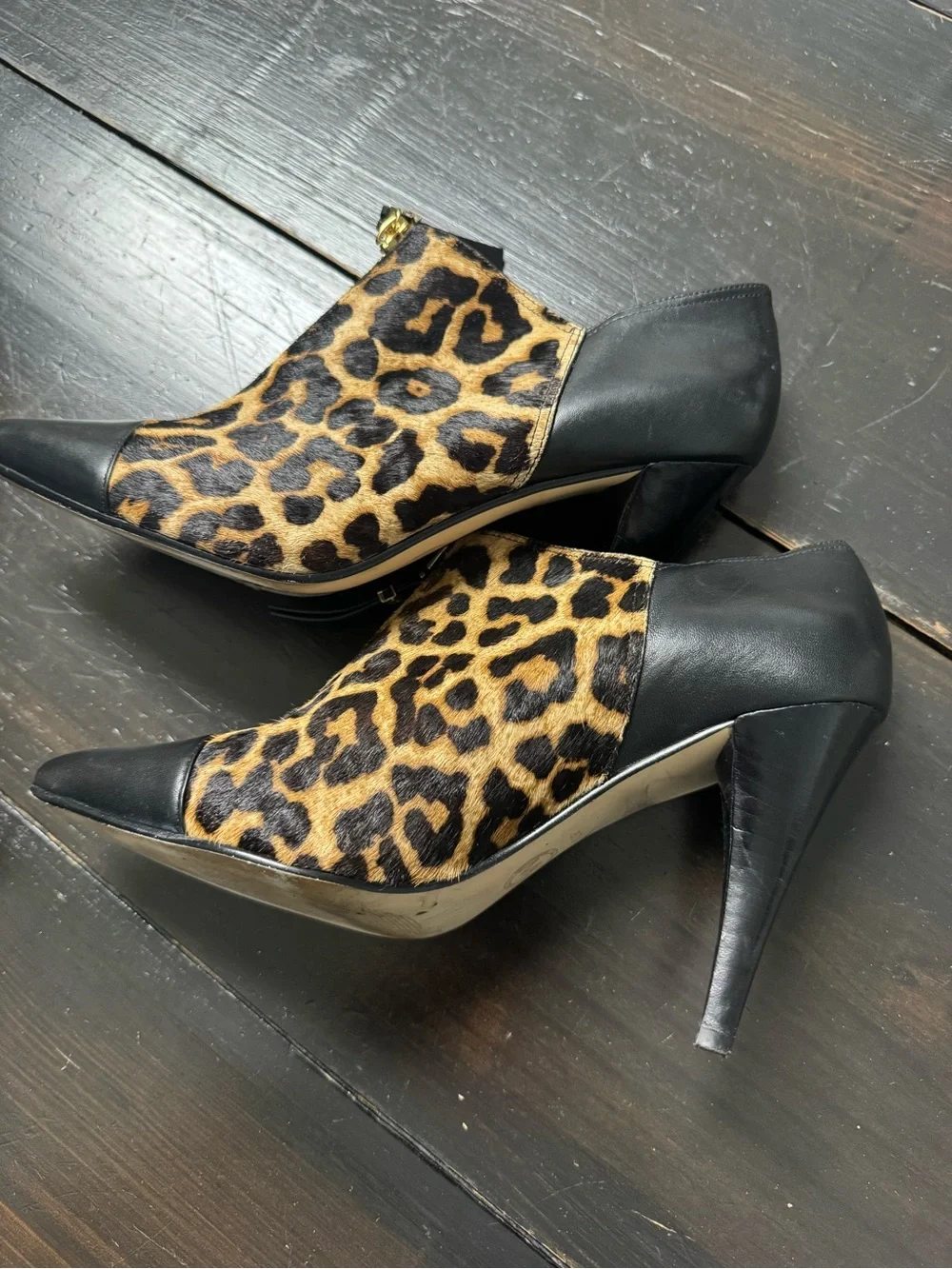Michael Kors Leopard and Black Pointed Toe Heel Booties